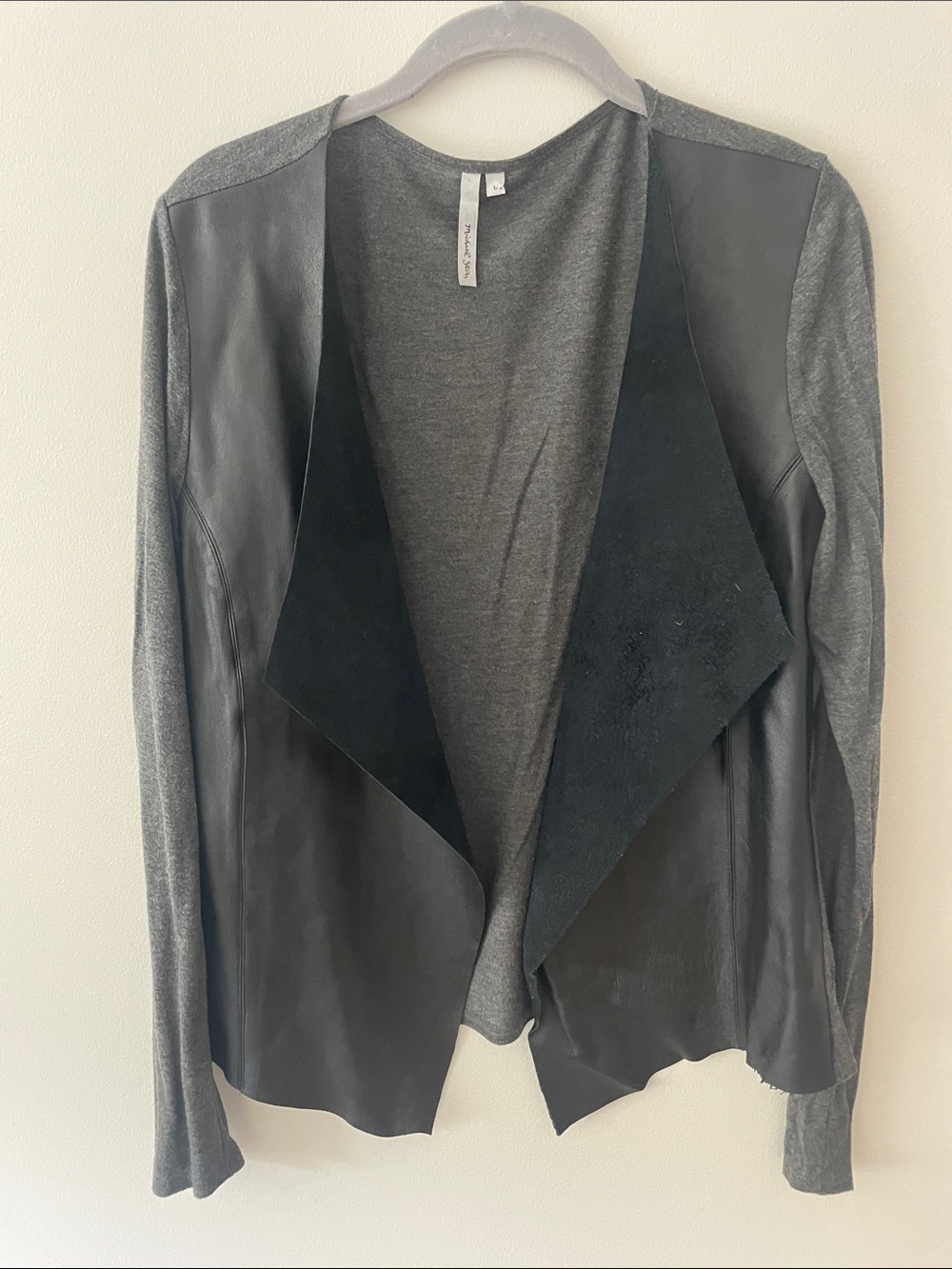 Michael Stars Black and Gray Leather-Front Open Jacket